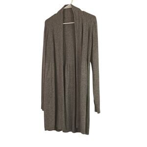 Long women's gray open-front cardigan sweater size large